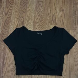 aerie Black Ruched Crop Top